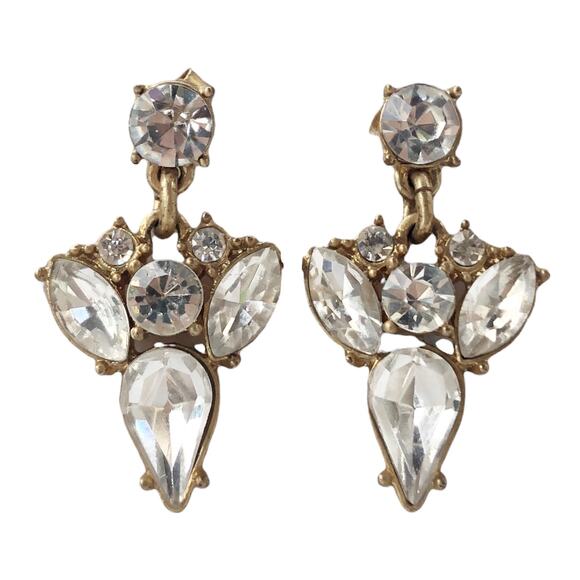 Earrings multistone clear droplet gold tone post back for pierced ears - Picture 1 of 4